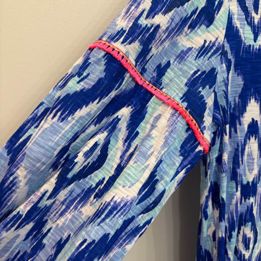 Lilly Pulitzer Blue Kalissa 100% Cotton Tunic Size M Hot Pink Trim Abstract - Picture 6 of 9
